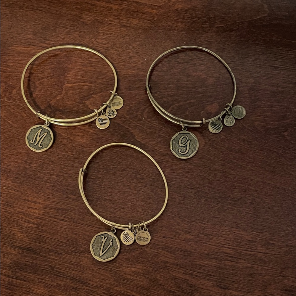 Alex and Ani Gold Initial Charm Bangle Set